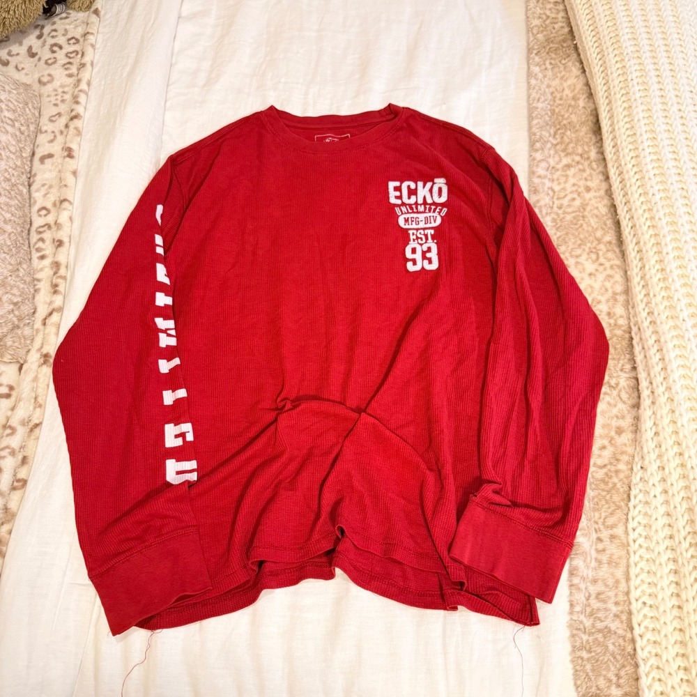 Ecko Unltd Mens Thermal Shirt Crimson Red Waffle Knit Graphic XL F13-33962SC